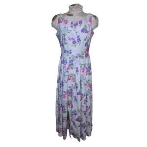 Vintage 1980s Chadwicks sleeveless cotton spandex floral print Maxi Dress Size 8